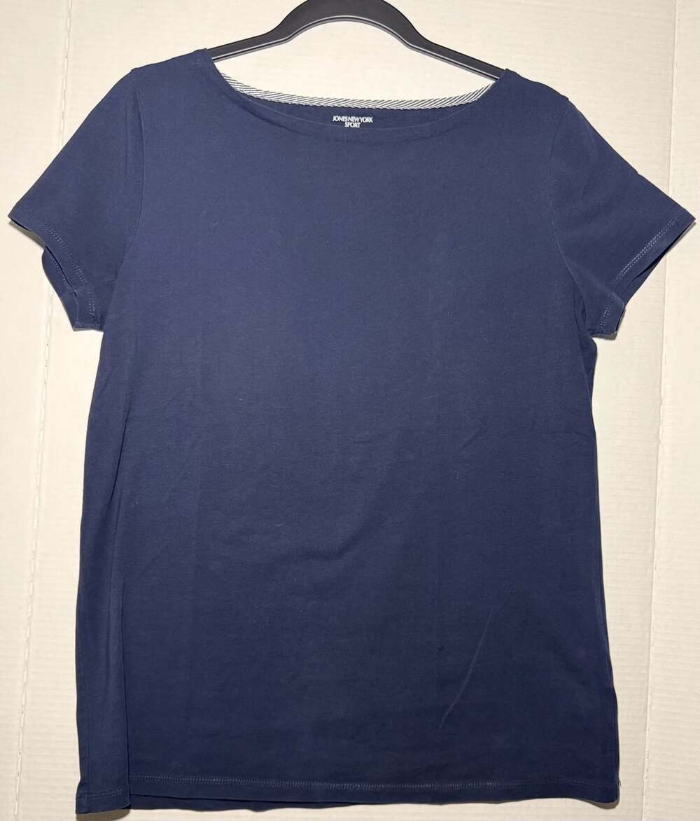 Jones New York Sport T-Shirt Size L Navy Blue Short Sleeve Scoopneck Tee